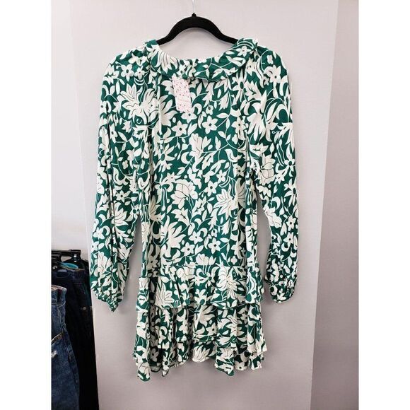 Free People NEW Green/White V-Neck Mini Dress XS - Picture 6 of 9